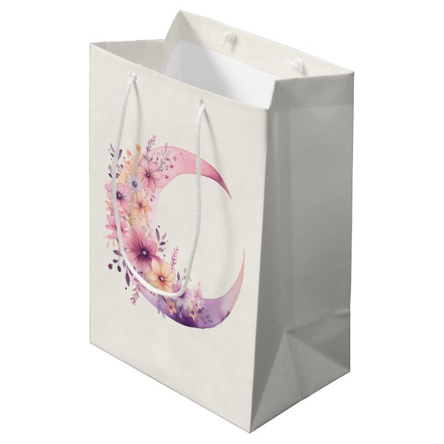 Bolsa De Regalo Mediana Luna rosa de media luna con flores de Bonito (Angulo Anverso)