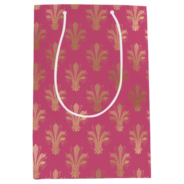 Bolsa De Regalo Mediana Lux Gold Fleur de Lis y Raspberry Sorbet (Anverso)