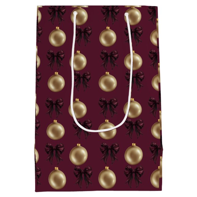 Bolsa De Regalo Mediana Luxury Burgundy & Gold Baubles & Bows (Reverso)
