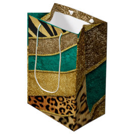 Bolsa De Regalo Mediana Luxury Emerald & Gold Safari Leopard Zebra Glitter