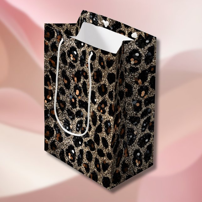 Bolsa De Regalo Mediana Luxury Glitter Brown Black Gold Leopard Pattern (Subido por el creador)