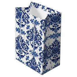 Bolsa De Regalo Mediana Luxury Royal Blue and White Baroque Floral Pattern
