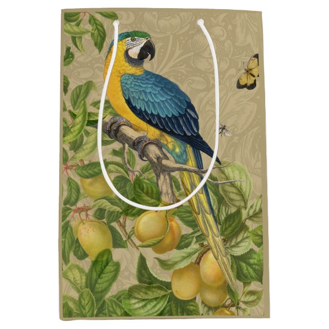 Bolsa De Regalo Mediana Macaw Blue Yellow Tropical Jungle Antigüedad (Anverso)