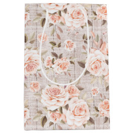 Bolsa De Regalo Mediana Madera Rusa y Shabby Chic Rosas Cumpleaños Floral