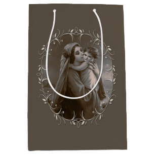 Bolsa De Regalo Mediana Madonna vintage y niño con marco plateado