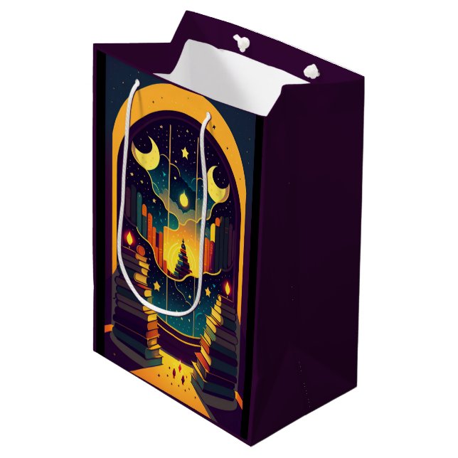 Bolsa De Regalo Mediana Magia Realm De Libros Púrpura (Angulo Anverso)