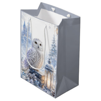 Bolsa De Regalo Mediana Mágica Lechuza de Búho Nevado en Invierno