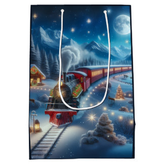 Bolsa De Regalo Mediana Magical Snowy Christmas Train Winter Scene