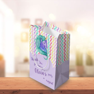 Bolsa De Regalo Mediana Magical Unicornio Chevron Pastel Kids Birthday Fav