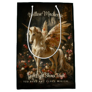 Bolsa De Regalo Mediana Magnífico bosque floral de caballos de raza unicor