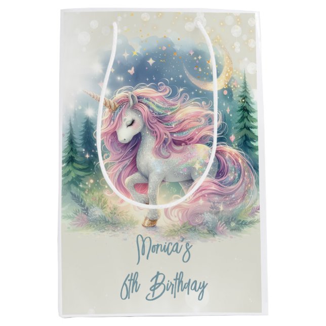 Bolsa De Regalo Mediana Magnífico cumpleaños de niños de unicornio (Anverso)