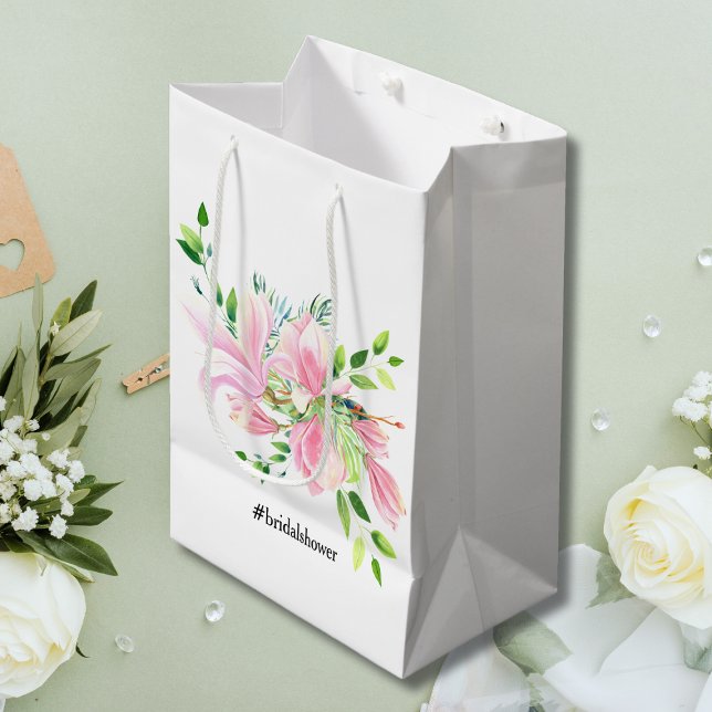 Bolsa De Regalo Mediana Magnolia rosa elegante acuarela Ducha de novias (Subido por el creador)