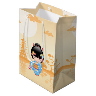 Bolsa De Regalo Mediana Maiko Kokeshi Muñeca Cuida Geisha Amarilla Japones