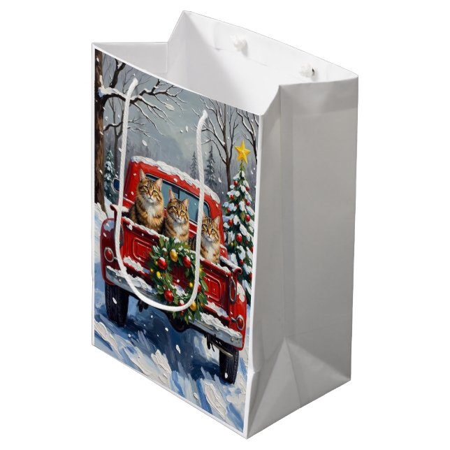 Bolsa De Regalo Mediana Maine Coon Christmas Red Truck Holiday (Angulo Anverso)