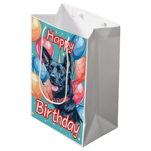 Bolsa De Regalo Mediana Malinoi belga con cumpleaños de los globos (Angulo Anverso)