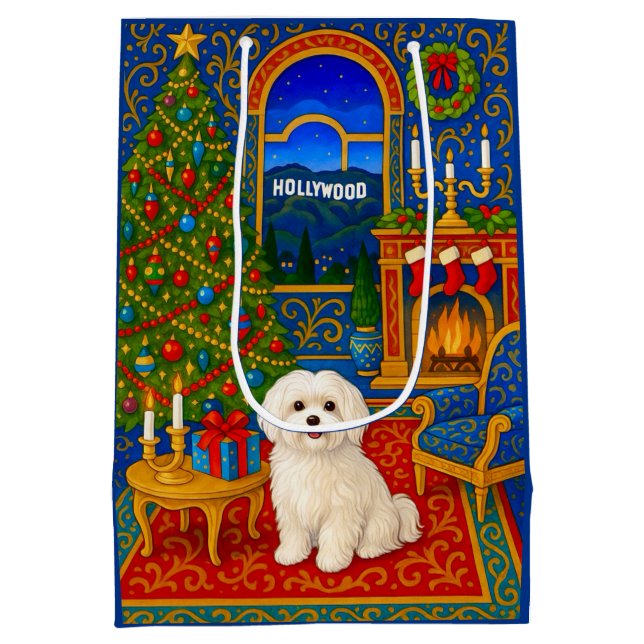 Bolsa De Regalo Mediana Maltese Holiday  (Reverso)