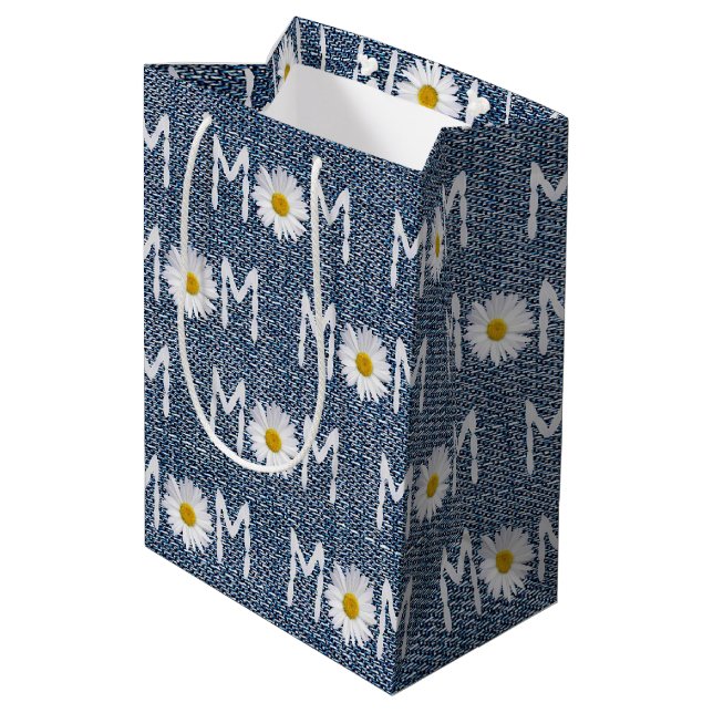 Bolsa De Regalo Mediana Mamá Daisy Sobre El Denim Azul (Angulo reverso)