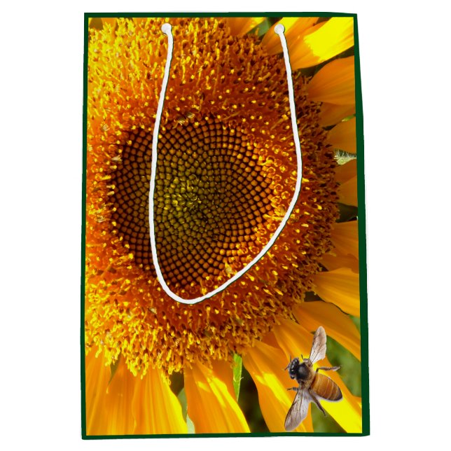 Bolsa De Regalo Mediana Mamut amarillo gigante girasol y abeja (Anverso)