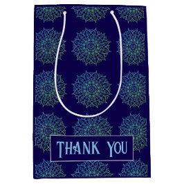 Bolsa De Regalo Mediana Mandala de agradecimiento de marca azul verdoso mo