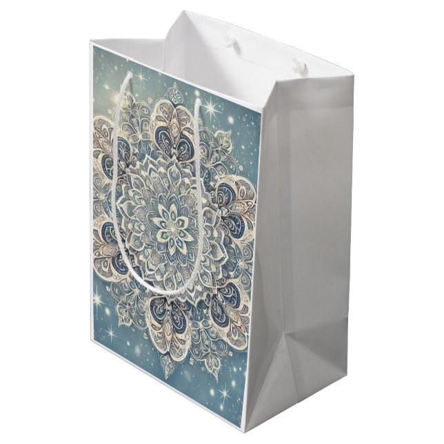 Bolsa De Regalo Mediana Mandala de copo de nieve en hues escarpados 3 (Angulo reverso)