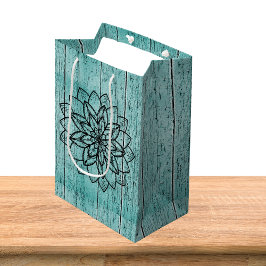 Bolsa De Regalo Mediana Mandala en madera de edad azul