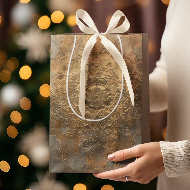 Bolsa De Regalo Mediana Mandala Grabado en relieve personalizada | Elegant (Subido por el creador)