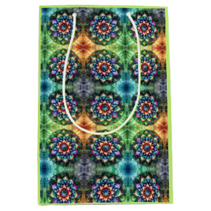 Bolsa De Regalo Mediana Mandala retro-moderna de neón celestial