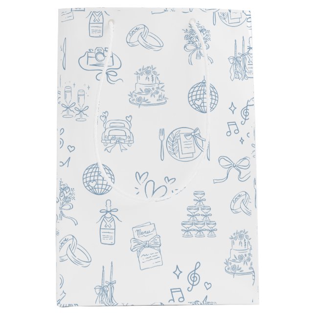 Bolsa De Regalo Mediana Mano caprichosa dibujada azul Boda ilustrado (Anverso)