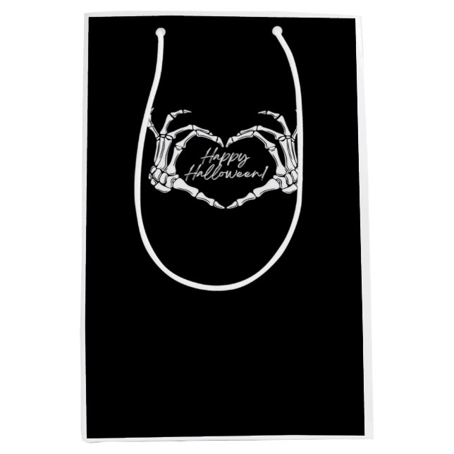 Bolsa De Regalo Mediana Manos Skeleton Heart, Skeleton Feliz Halloween, Ja (Anverso)