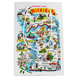 Bolsa De Regalo Mediana Mapa Colorido Antiguo de Michigan