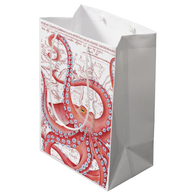 Bolsa De Regalo Mediana Mapa de cosecha de pulpo rojo blanco (Angulo reverso)