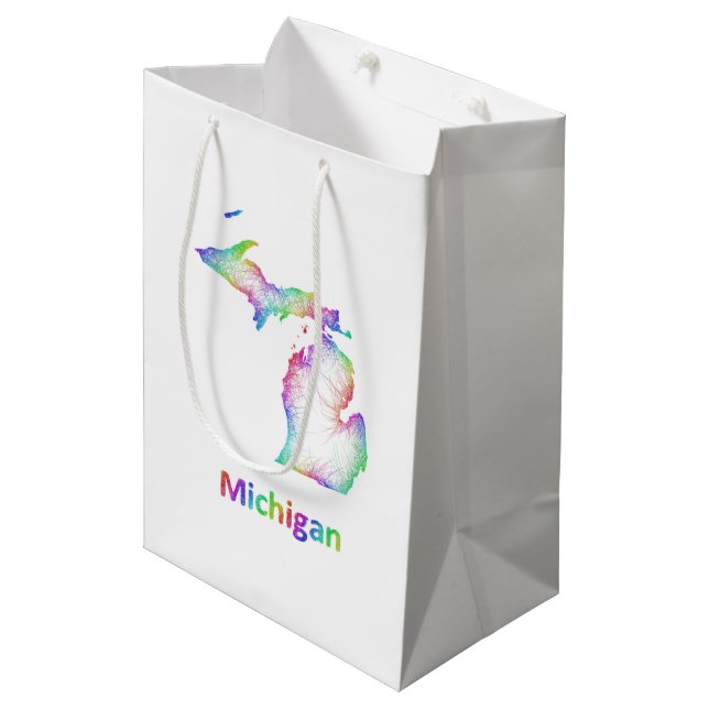 Bolsa De Regalo Mediana Mapa de Michigan del arco iris (Angulo Anverso)
