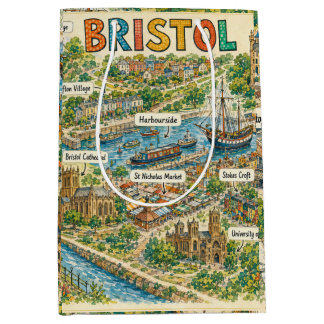 Bolsa De Regalo Mediana Mapa Ilustrado de Lugares Emblemáticos de Bristol