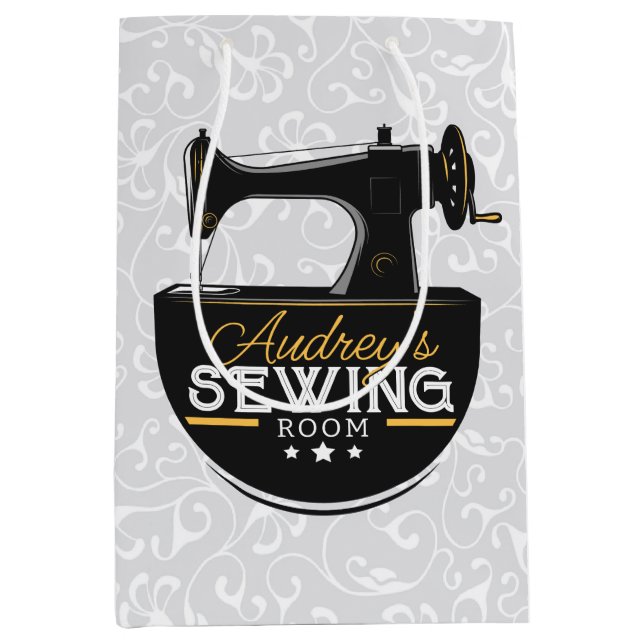 Bolsa De Regalo Mediana Máquina de coser antigua AÑADIR NOMBRE Sastra Modi (Anverso)