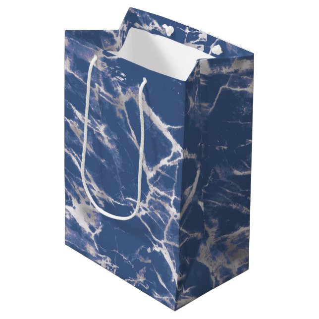 Bolsa De Regalo Mediana Marble plateado azul (Angulo Anverso)