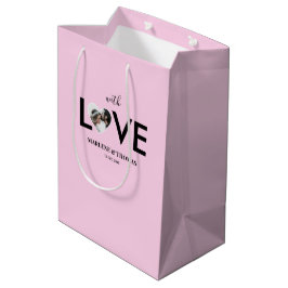 Bolsa De Regalo Mediana Marco de corazón rosa con foto personalizada para 