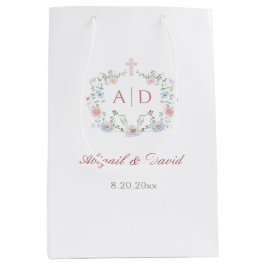 Bolsa De Regalo Mediana Marco floral Monogramas Bodas religiosos