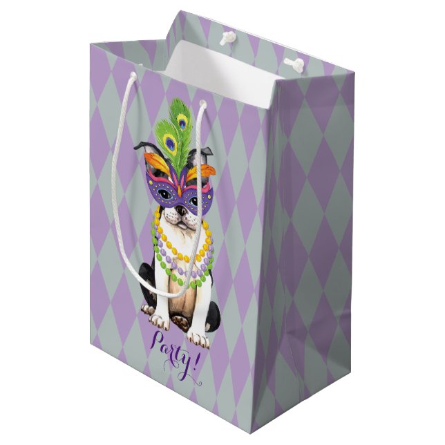 Bolsa De Regalo Mediana Mardi Gras Boston Terrier (Angulo Anverso)