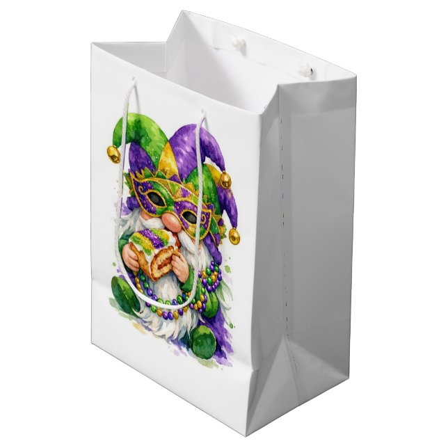 Bolsa De Regalo Mediana Mardi Gras Gnome Eating King Cake (Angulo Anverso)