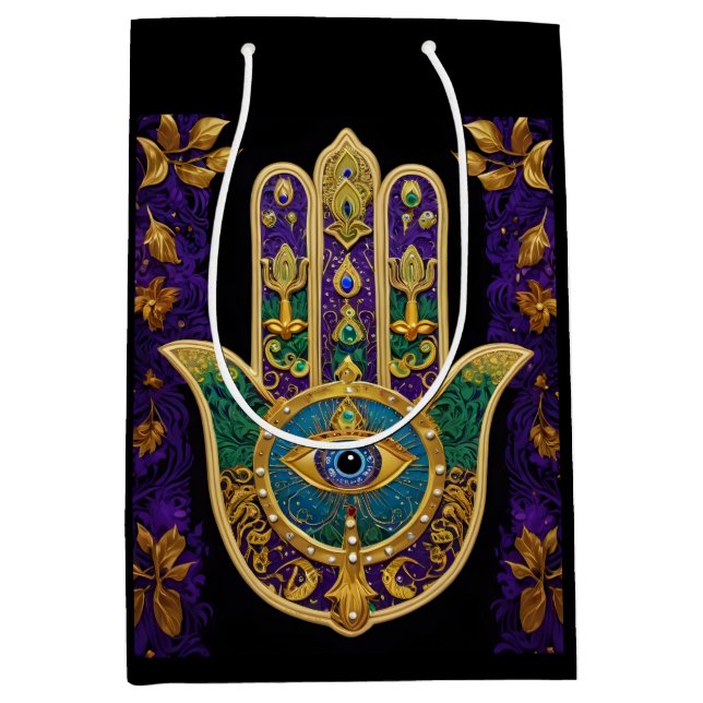 Bolsa De Regalo Mediana Mardi Gras Gold Purple Green Hamsas Art (Anverso)