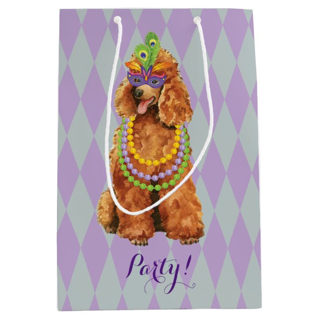 Bolsa De Regalo Mediana Mardi Gras Poodle (Anverso)