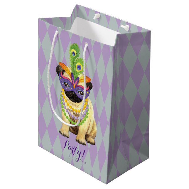Bolsa De Regalo Mediana Mardi Gras Pug (Angulo Anverso)