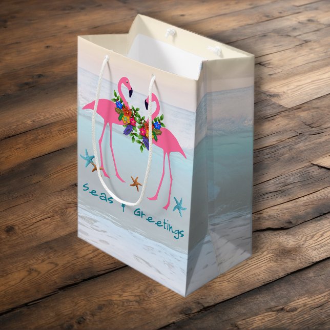 Bolsa De Regalo Mediana Mares y saludos Navidades de Flamingos Rosados Aqu (Subido por el creador)