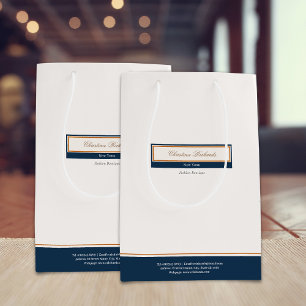 Bolsa De Regalo Mediana Marfil azul de la Marina Clásica