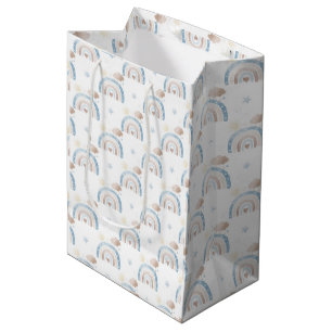 Bolsa De Regalo Mediana Marfil Blue Taupe Boho Nubes Arcoiris Star Boy Reg
