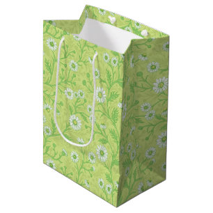 Bolsa De Regalo Mediana Margaritas en blanco y verde sobre verde miel