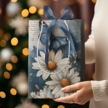 Mariposa azul vintage y margaritas | Granja