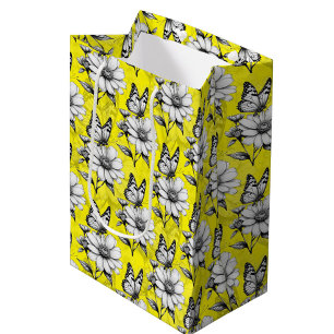 Bolsa De Regalo Mediana Mariposa En El Diseño Amarillo Del Patrón De Flor