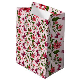 Bolsa De Regalo Mediana Mariposa Floral Bloom de Medianoche 