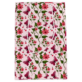 Bolsa De Regalo Mediana Mariposa Floral Bloom de Medianoche 